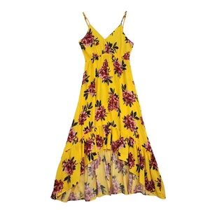 344. NWT Womens Yellow Floral Sundress Maxi Dress Spaghetti Strap Ruffle Hem XXL